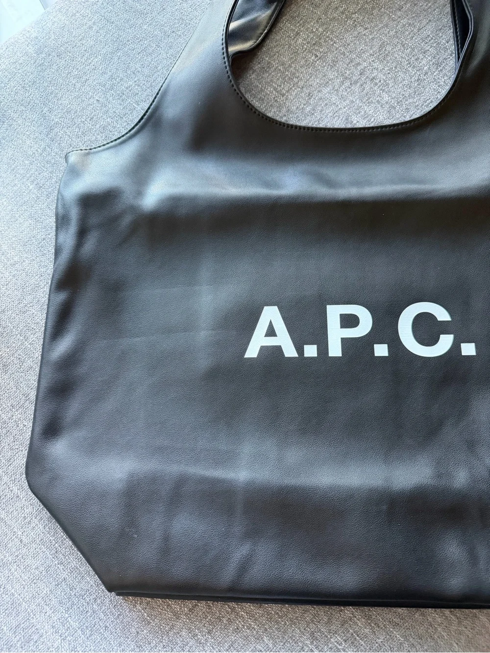 A.P.C. Black Leather Logo Print Tote Bag